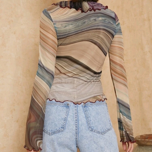 Marble Print Ruffle Trim Blouse Top - Picture 5 of 11